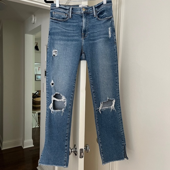 FRAME Le Nouveau Distressed Straight Jean | Size 28 | Blue (Sackett) - Picture 2 of 12